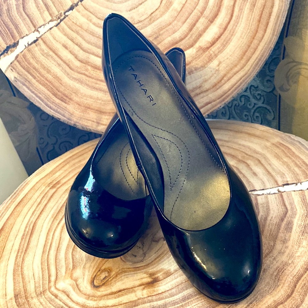 Black patent look pumps. 3” ins heels